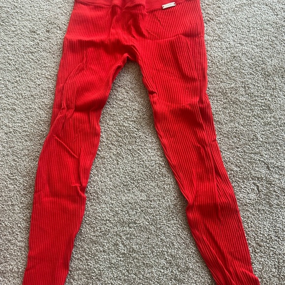 Bombshell Sportswear Pants - Bombshell Sportswear Red Ribbed Leggings